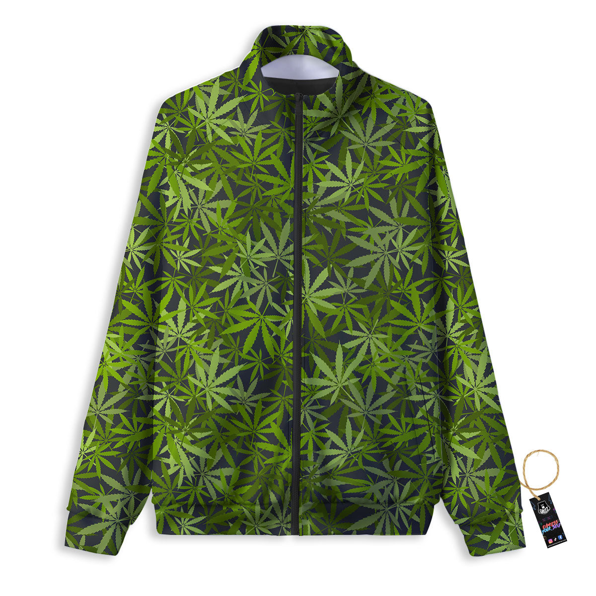 Pattern Leaf Marijuana Print Track Jacket-grizzshop