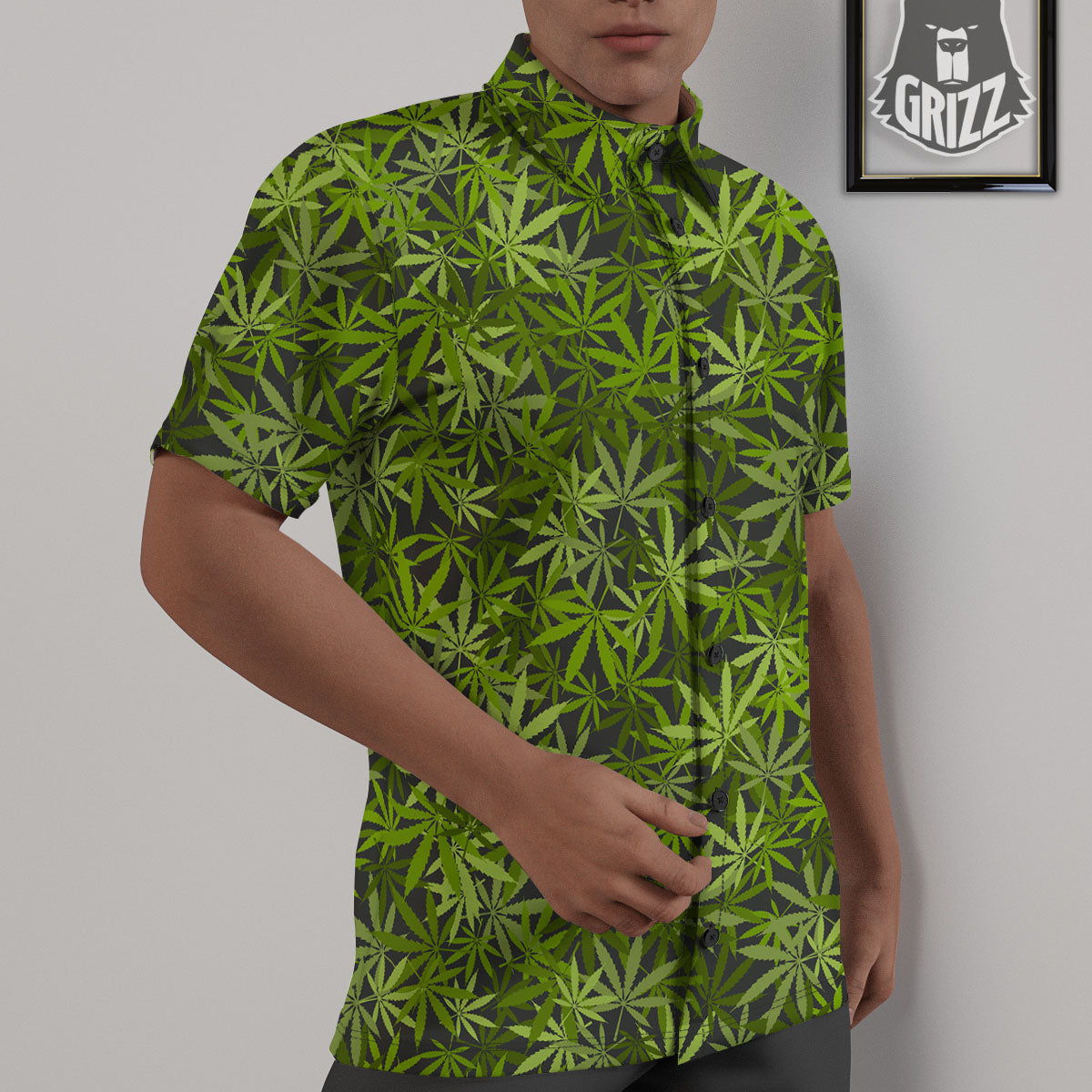 Pattern Leaf Marijuana Print Untucked Shirts-grizzshop