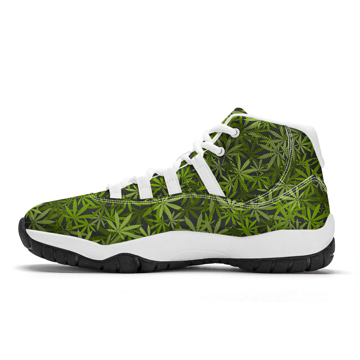 Pattern Leaf Marijuana Print White Bball Shoes-grizzshop
