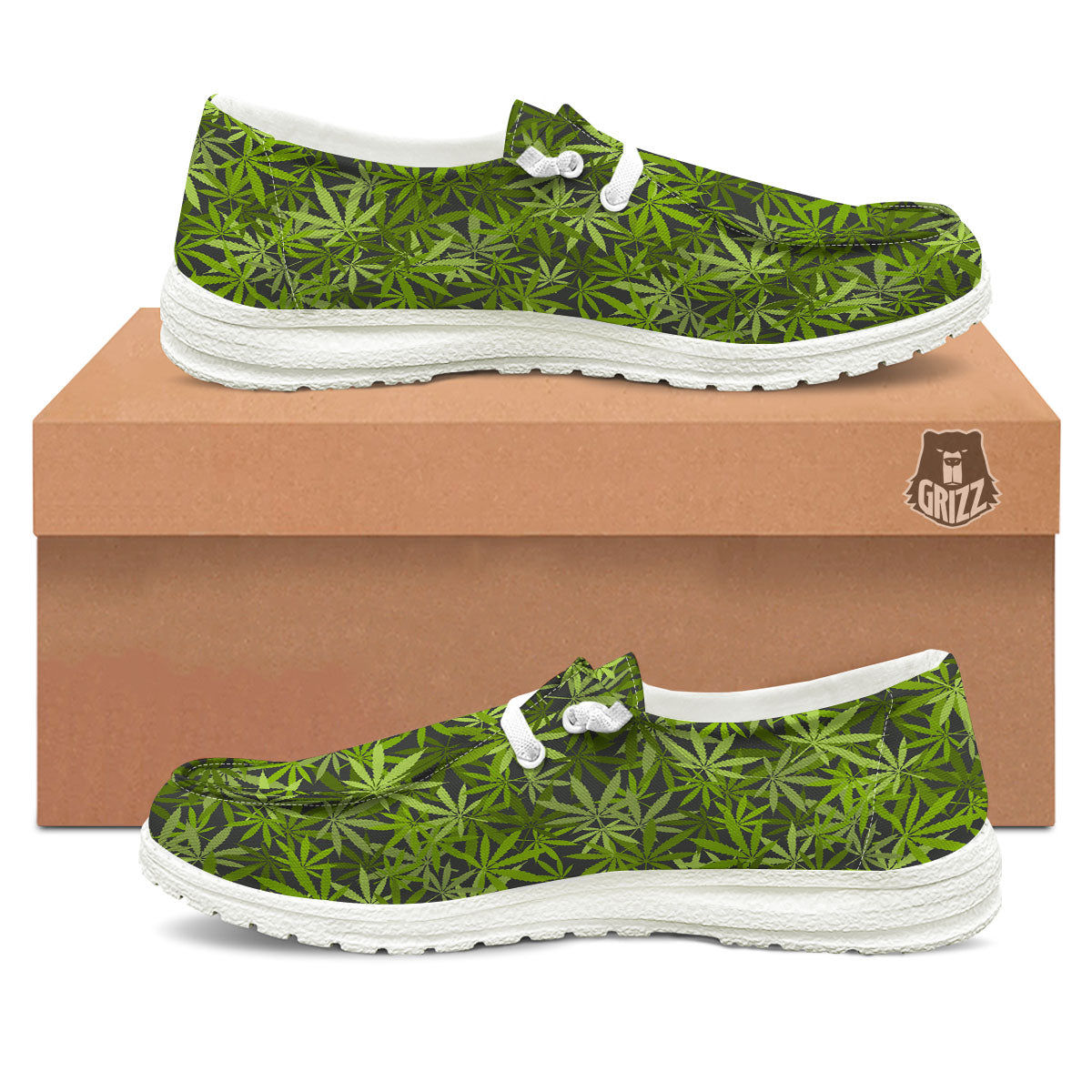 Pattern Leaf Marijuana Print White Loafers-grizzshop