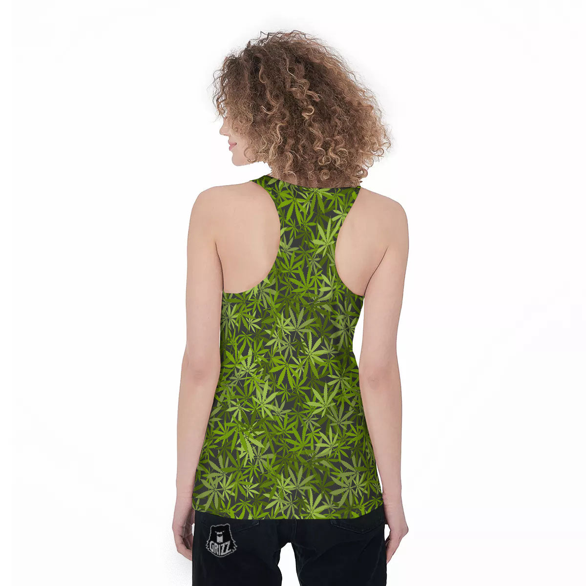 Pattern Leaf Marijuana Print Women's Racerback Tank Top-grizzshop