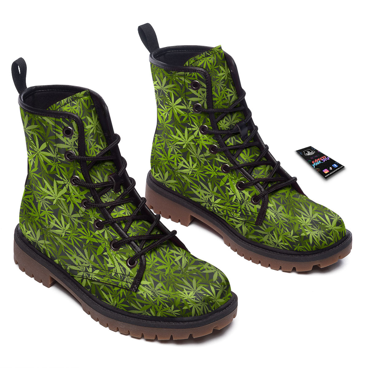Pattern Leaf Marijuana Print Work Boots-grizzshop