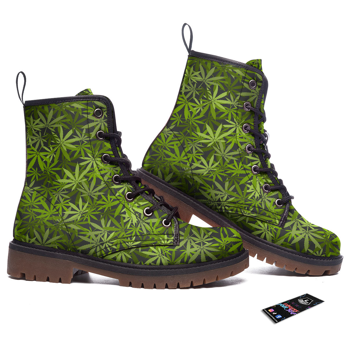 Pattern Leaf Marijuana Print Work Boots-grizzshop
