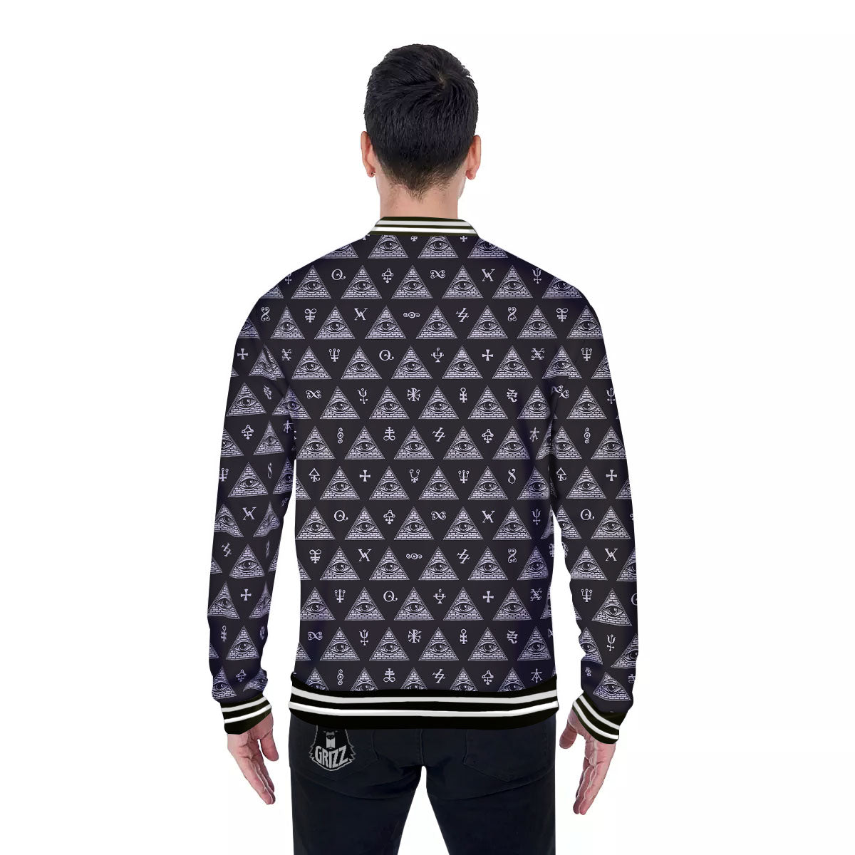 Pattern Masonic Eye Print Baseball Jacket-grizzshop