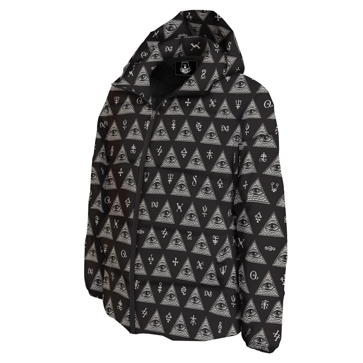 Pattern Masonic Eye Print Down Jacket-grizzshop