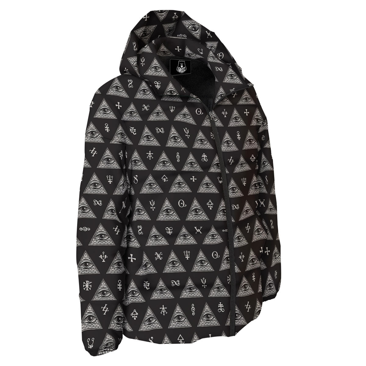 Pattern Masonic Eye Print Down Jacket-grizzshop