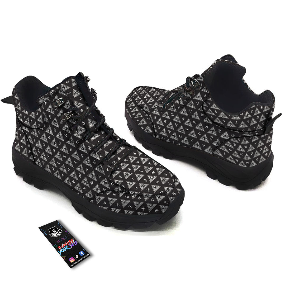 Pattern Masonic Eye Print Hiking Shoes-grizzshop