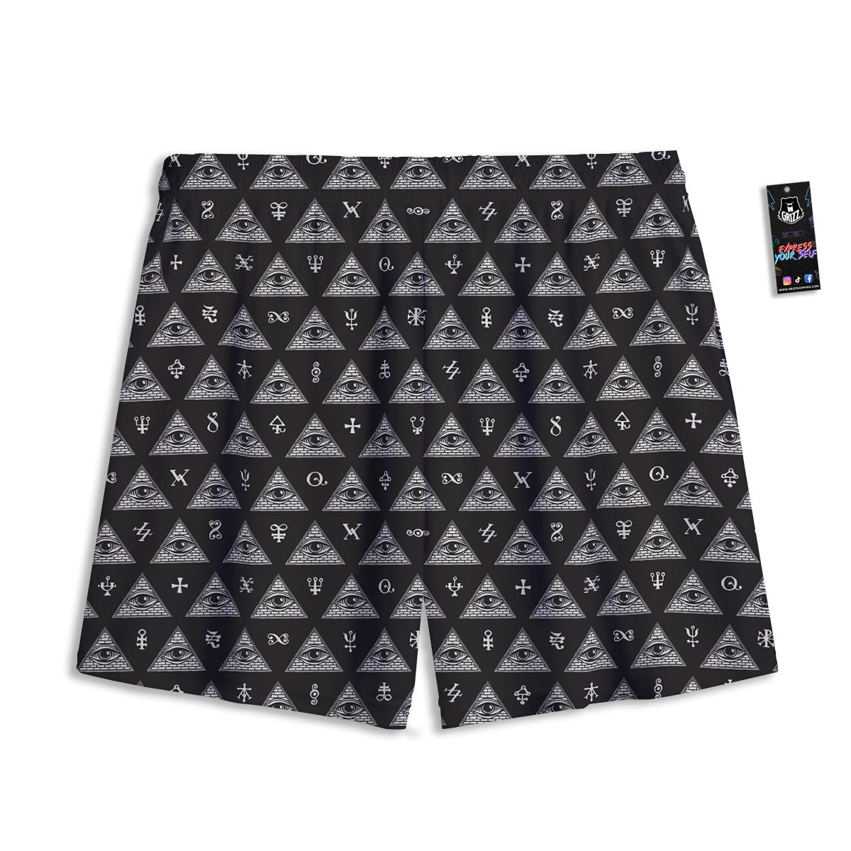 Pattern Masonic Eye Print Mesh Shorts-grizzshop