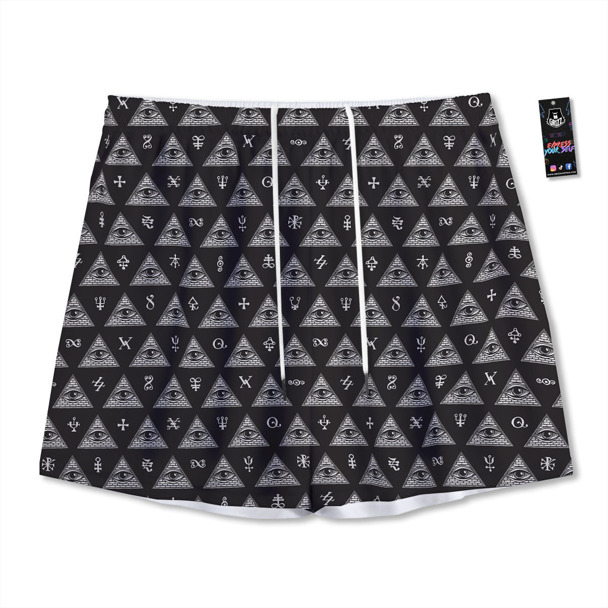 Pattern Masonic Eye Print Mesh Shorts-grizzshop