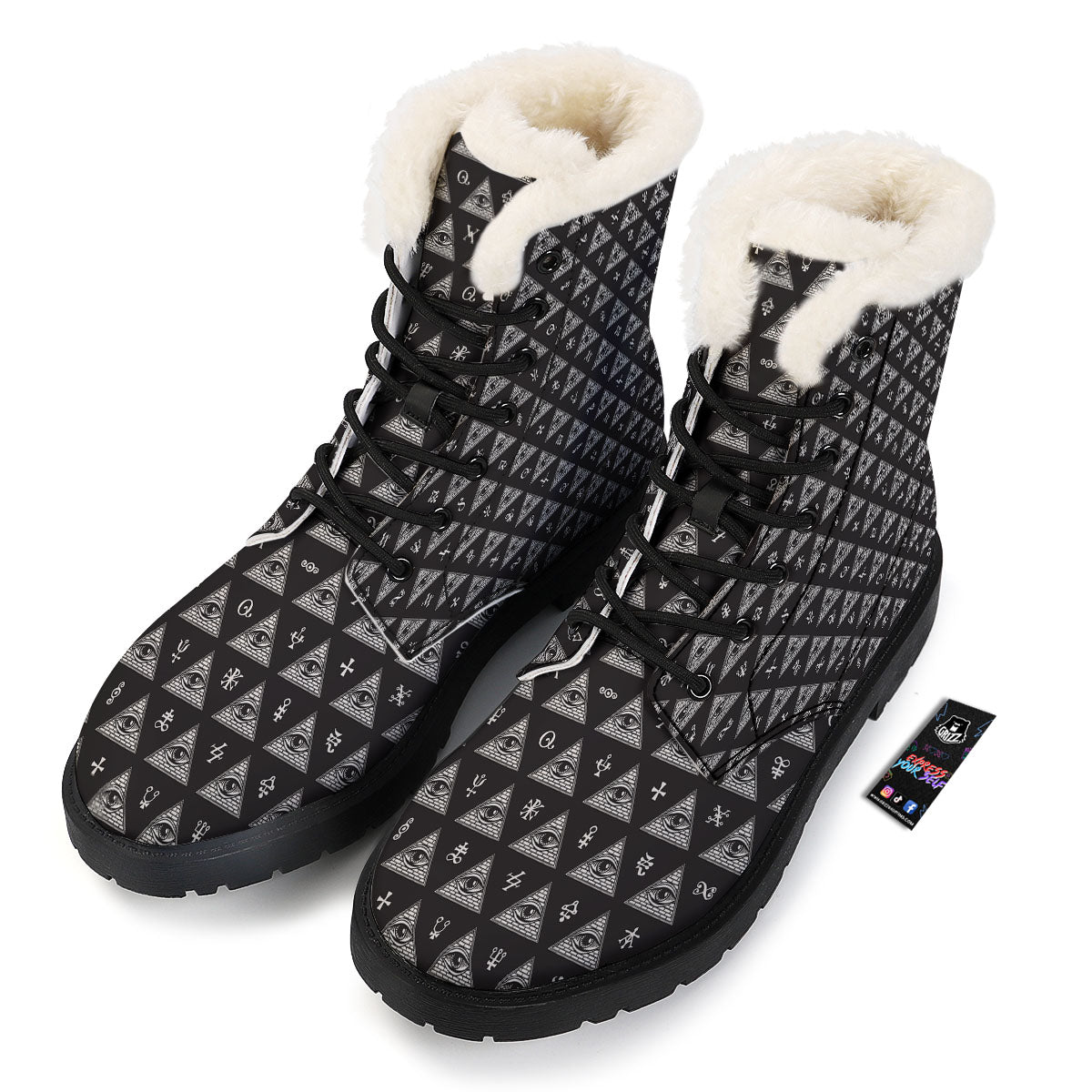 Pattern Masonic Eye Print Winter Boots-grizzshop