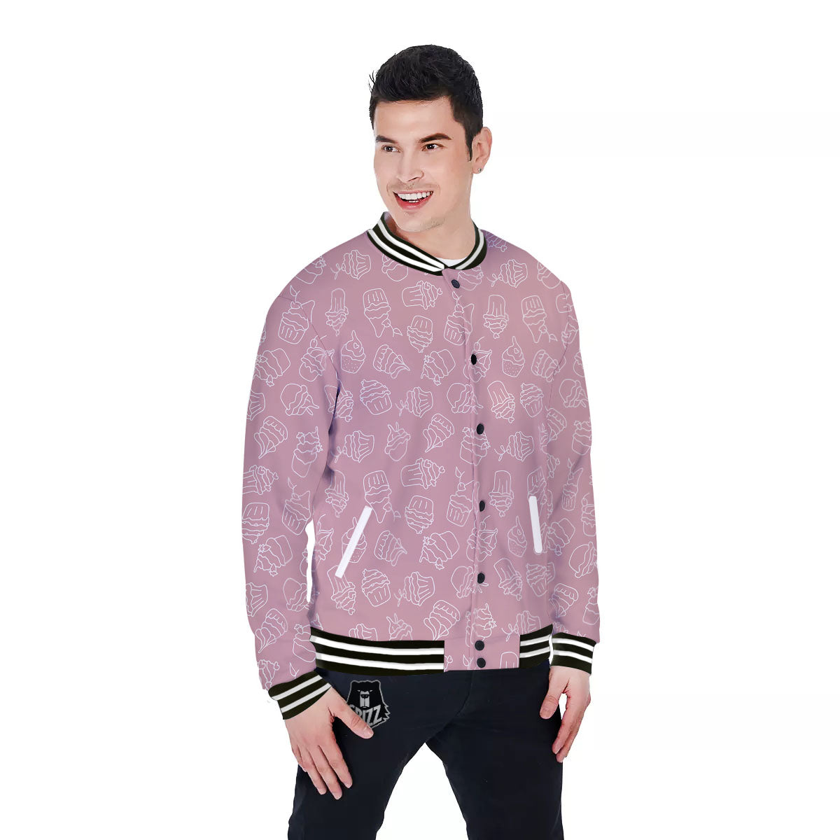 Pattern Mini Cupcake Print Baseball Jacket-grizzshop