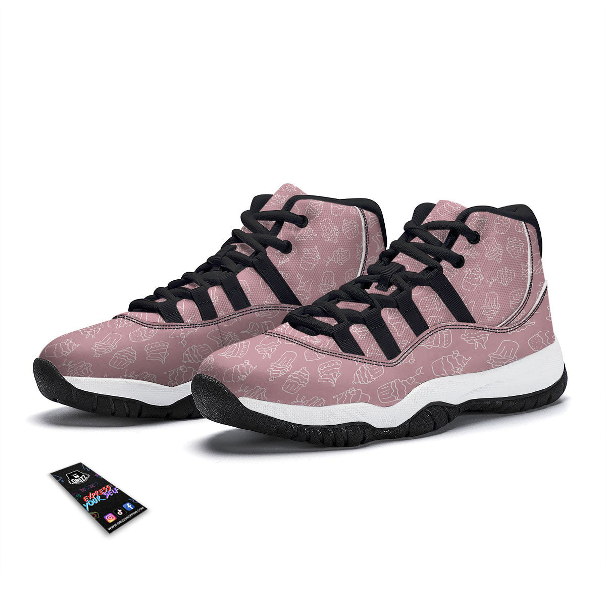 Pattern Mini Cupcake Print Black Bball Shoes-grizzshop