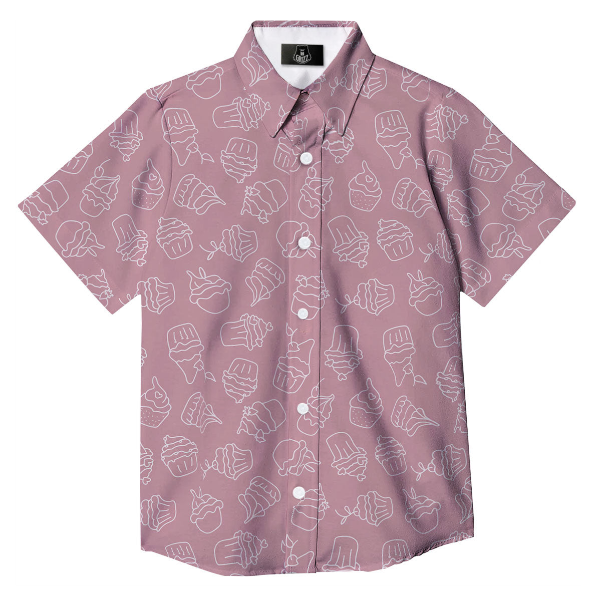 Pattern Mini Cupcake Print Button Up Shirt-grizzshop