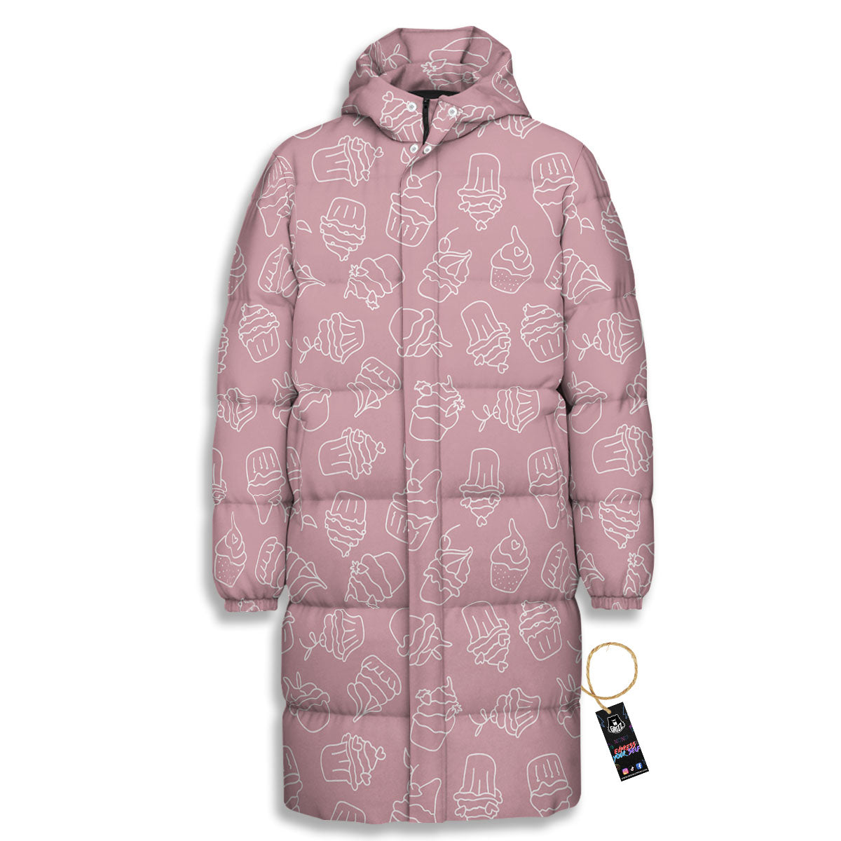 Pattern Mini Cupcake Print Long Down Jacket-grizzshop