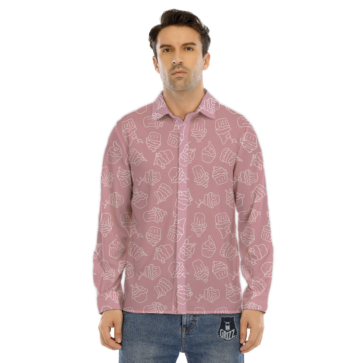 Pattern Mini Cupcake Print Men's Dress Shirts-grizzshop
