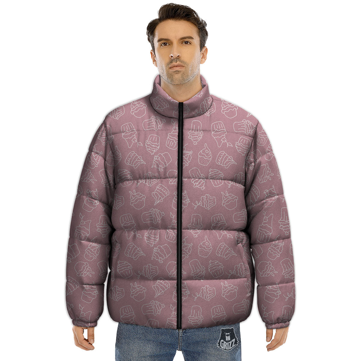 Pattern Mini Cupcake Print Puffer Jacket-grizzshop
