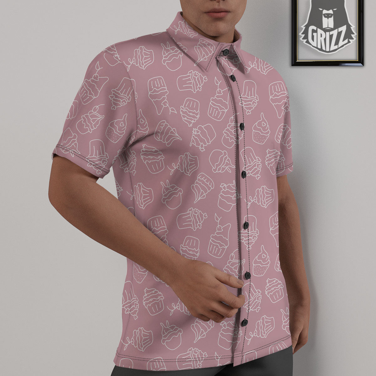 Pattern Mini Cupcake Print Untucked Shirts-grizzshop