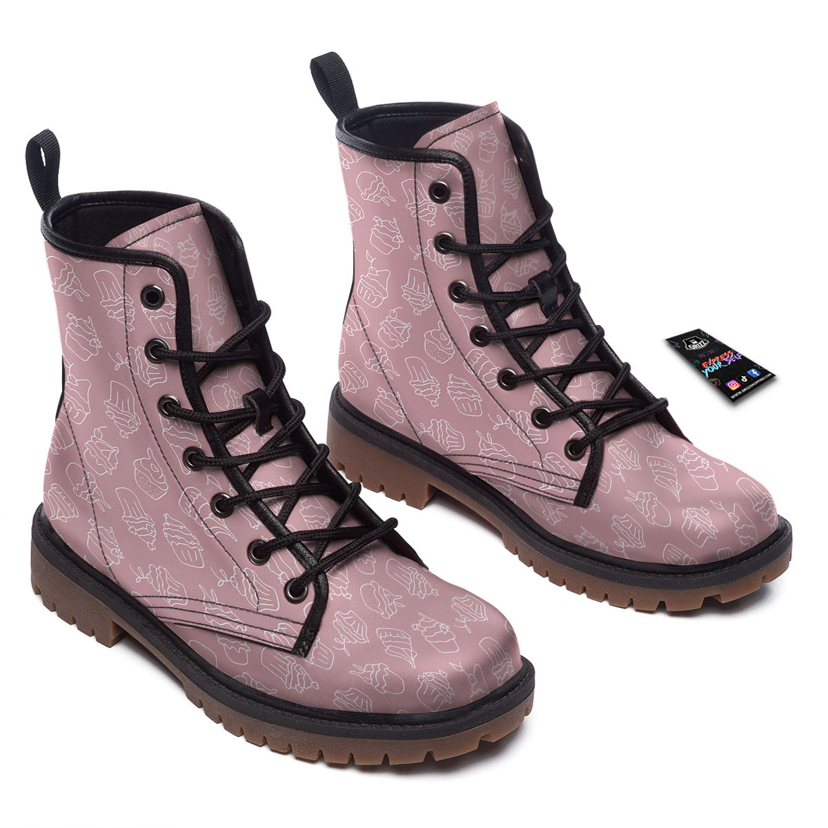 Pattern Mini Cupcake Print Work Boots-grizzshop