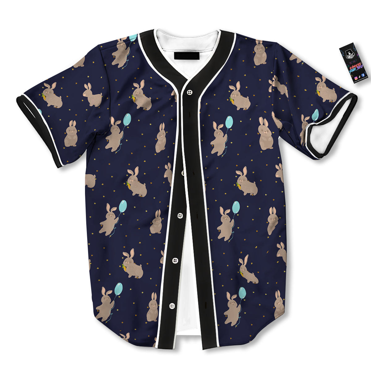 Pattern Mini Rabbit Print Baseball Jersey-grizzshop