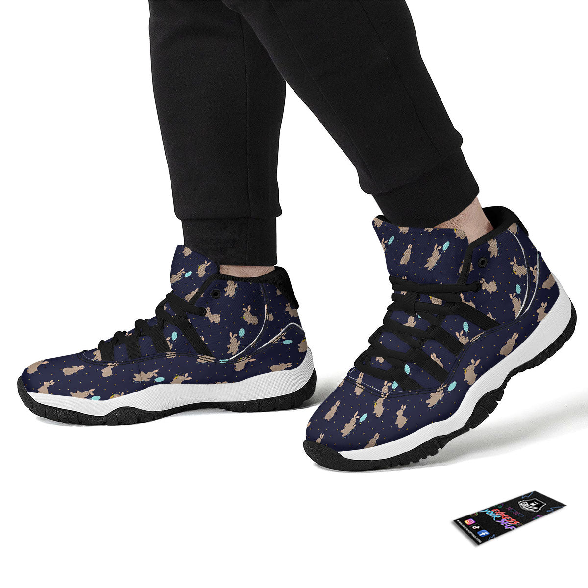 Pattern Mini Rabbit Print Black Bball Shoes-grizzshop