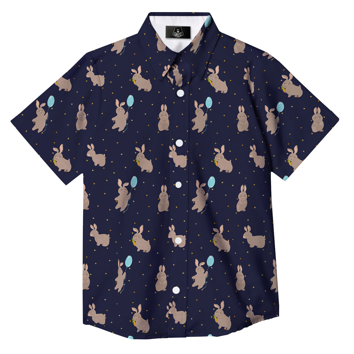 Pattern Mini Rabbit Print Button Up Shirt-grizzshop