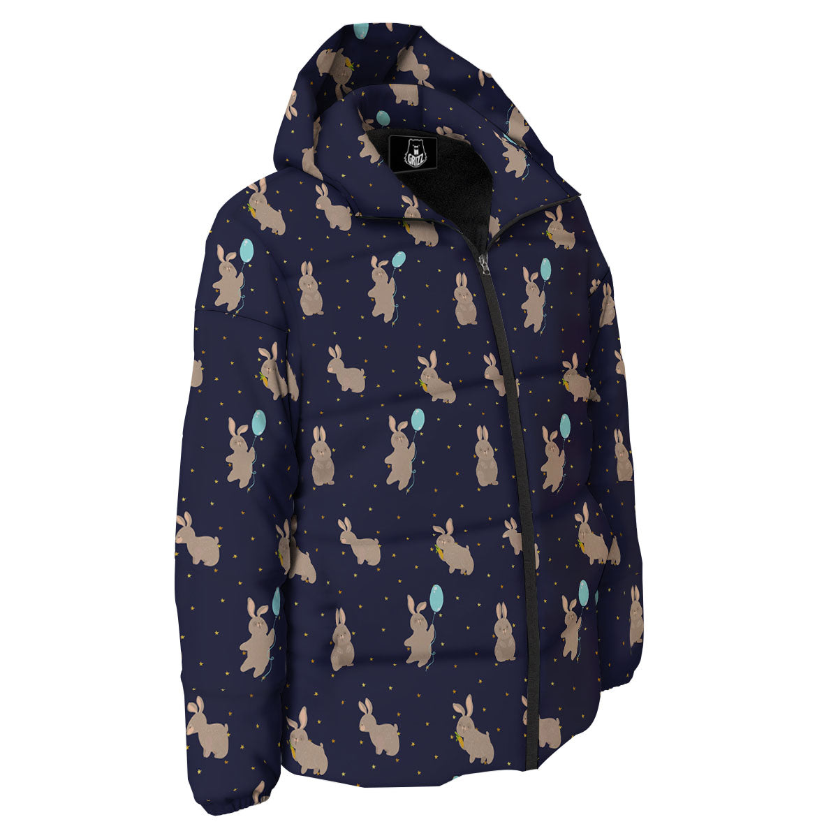 Pattern Mini Rabbit Print Down Jacket-grizzshop