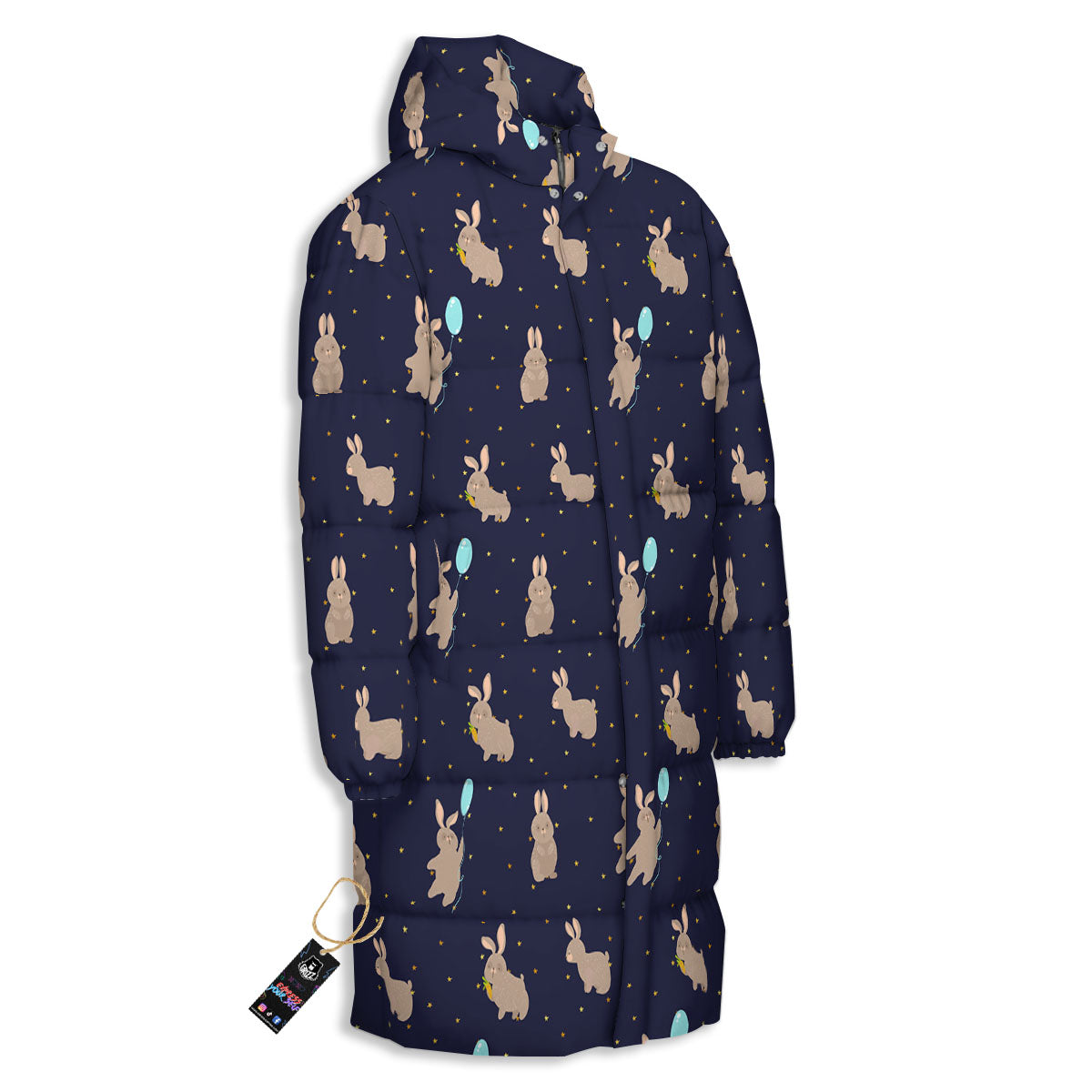 Pattern Mini Rabbit Print Long Down Jacket-grizzshop