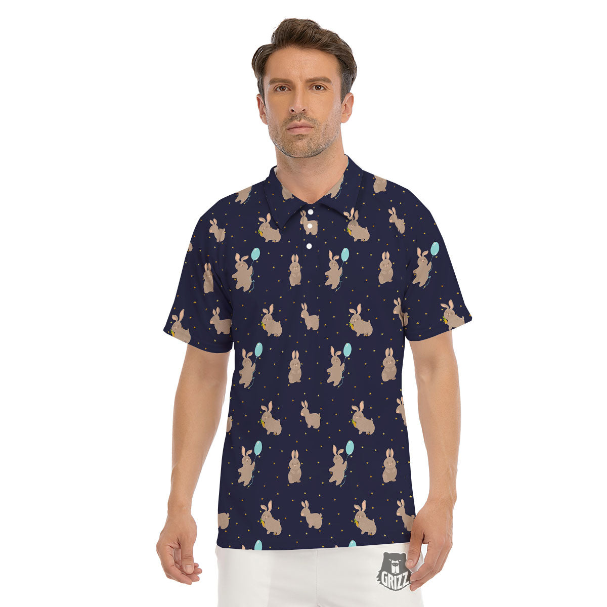 Pattern Mini Rabbit Print Men's Golf Shirts-grizzshop
