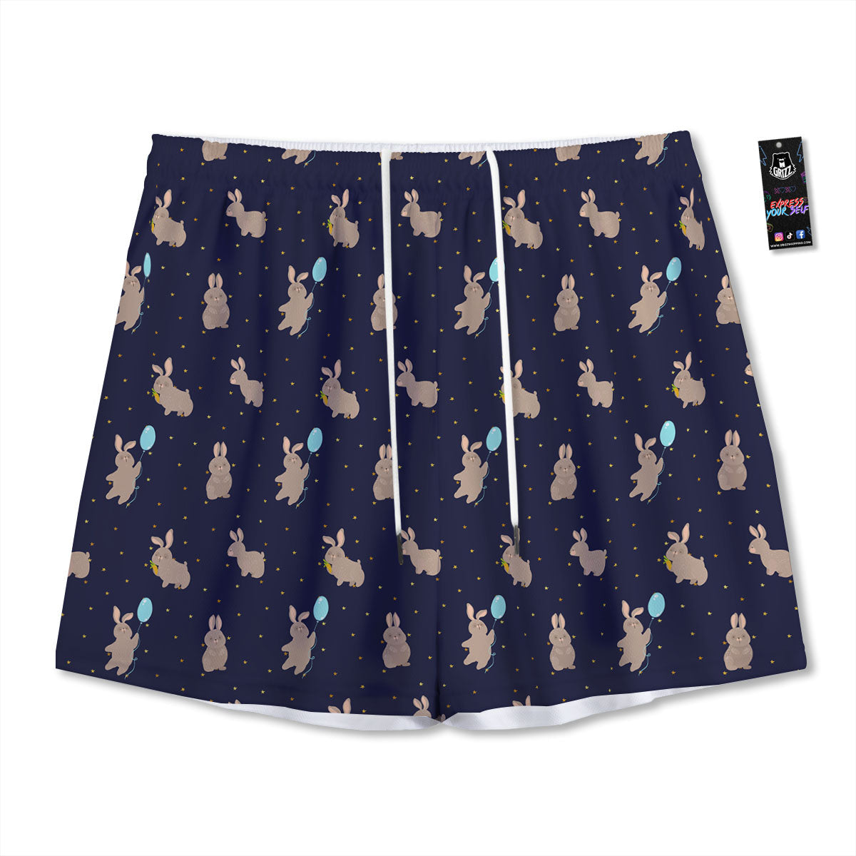 Pattern Mini Rabbit Print Mesh Shorts-grizzshop