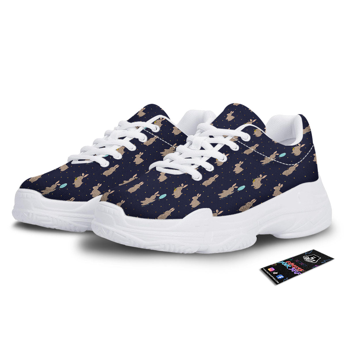 Pattern Mini Rabbit Print White Chunky Shoes-grizzshop