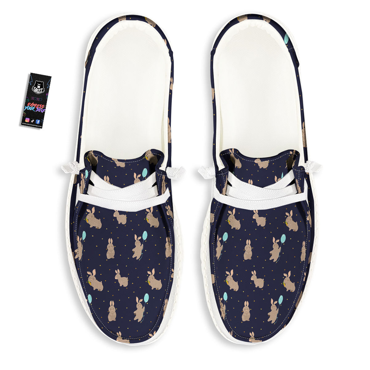 Pattern Mini Rabbit Print White Loafers-grizzshop