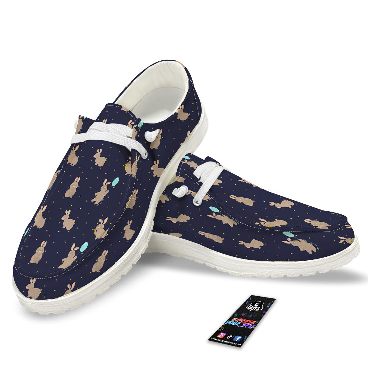 Pattern Mini Rabbit Print White Loafers-grizzshop