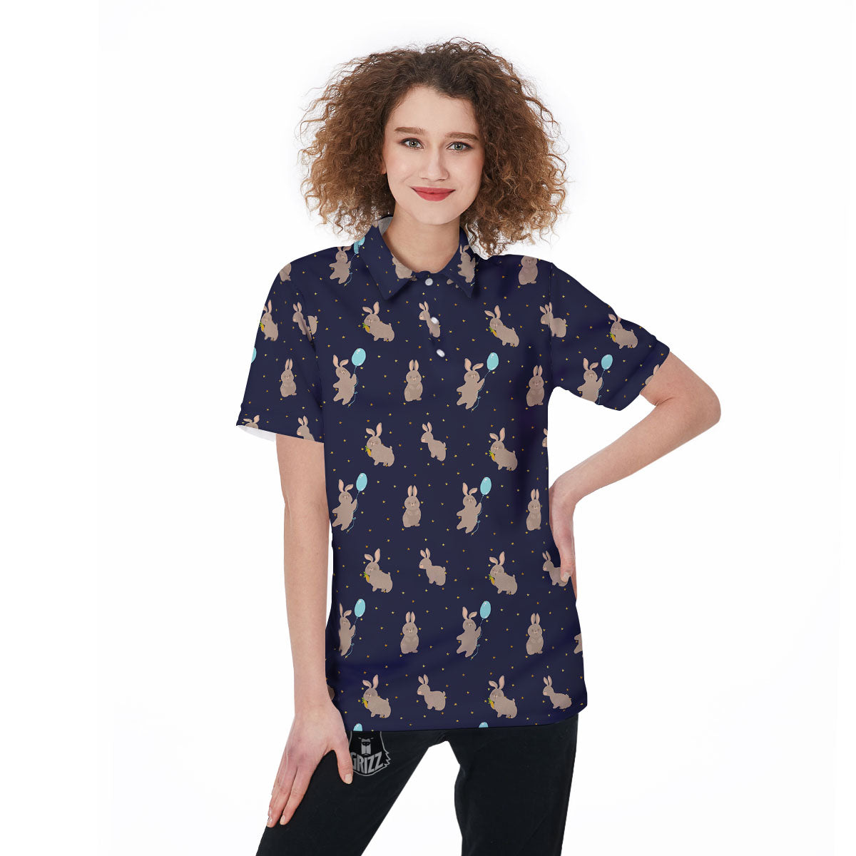 Pattern Mini Rabbit Print Women's Golf Shirts-grizzshop
