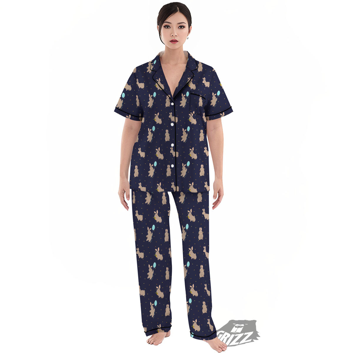 Pattern Mini Rabbit Print Women's Pajamas Set-grizzshop