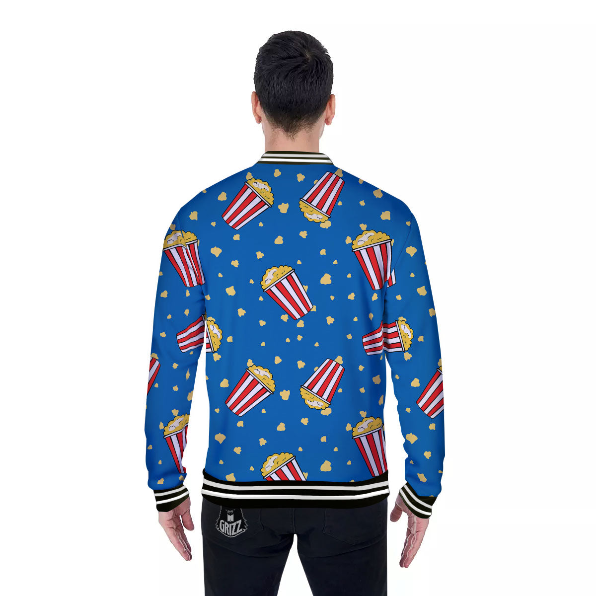 Pattern Popcorn Print Baseball Jacket-grizzshop