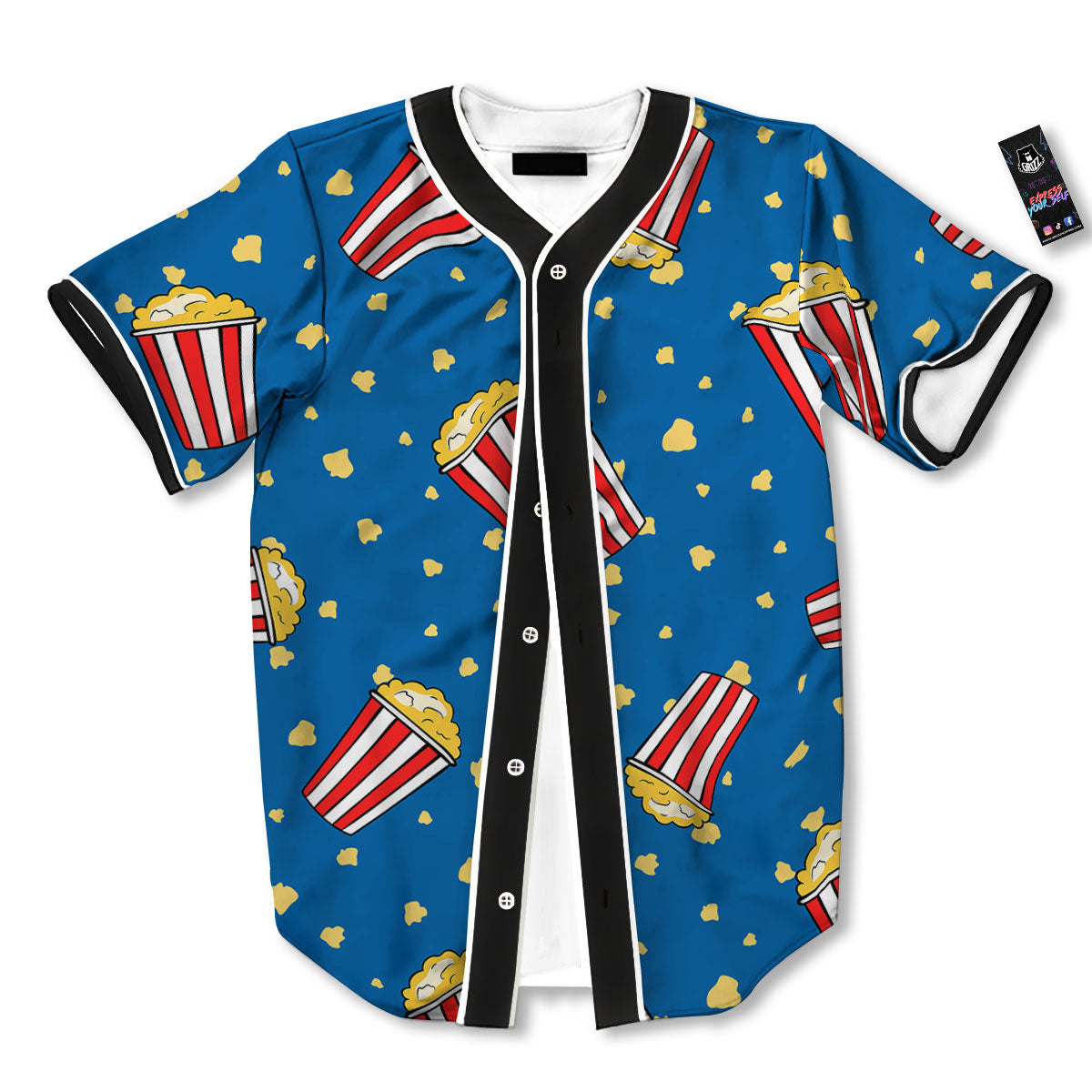 Pattern Popcorn Print Baseball Jersey-grizzshop