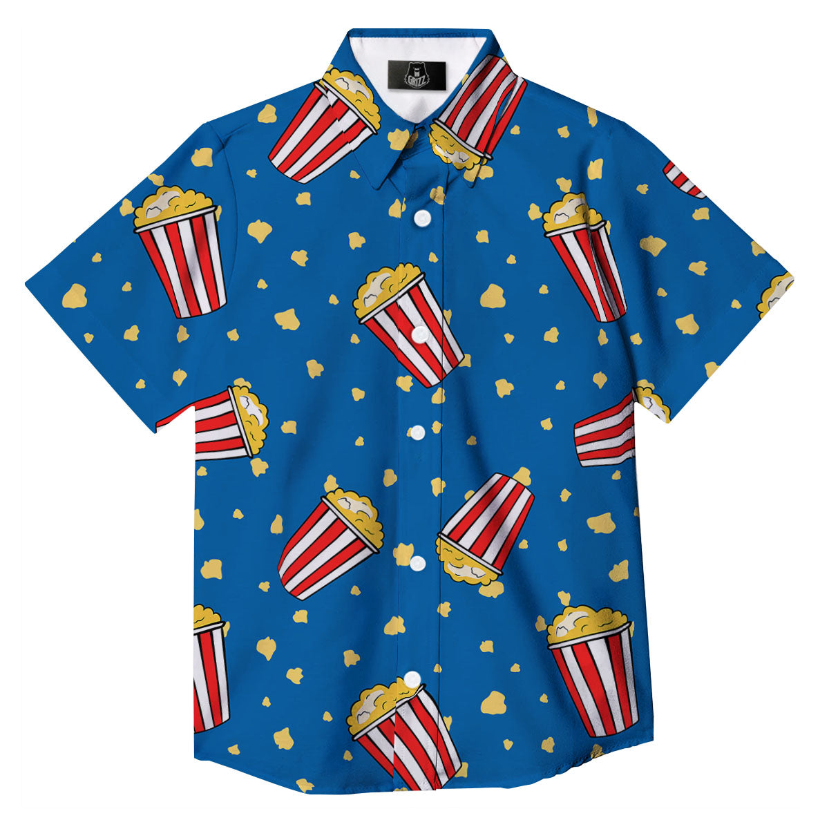 Pattern Popcorn Print Button Up Shirt-grizzshop