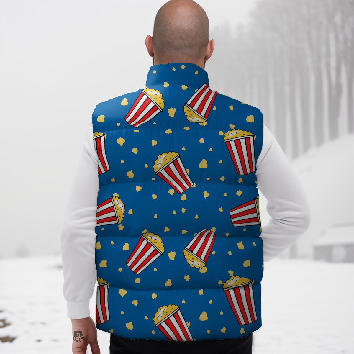 Pattern Popcorn Print Down Vest-grizzshop
