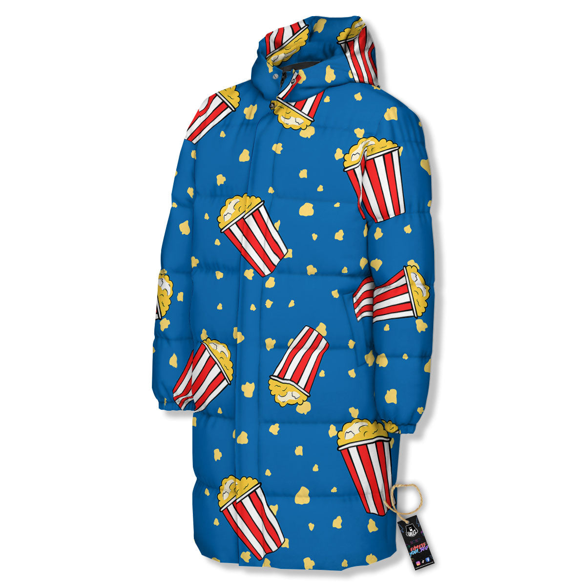 Pattern Popcorn Print Long Down Jacket-grizzshop