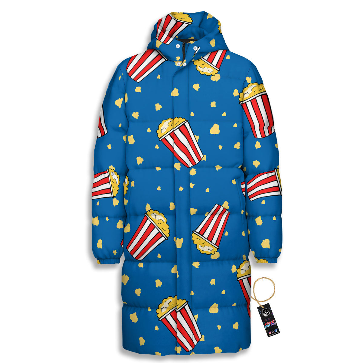 Pattern Popcorn Print Long Down Jacket-grizzshop