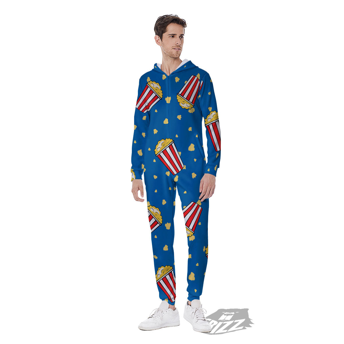 Pattern Popcorn Print Men's Jumpsuit-grizzshop