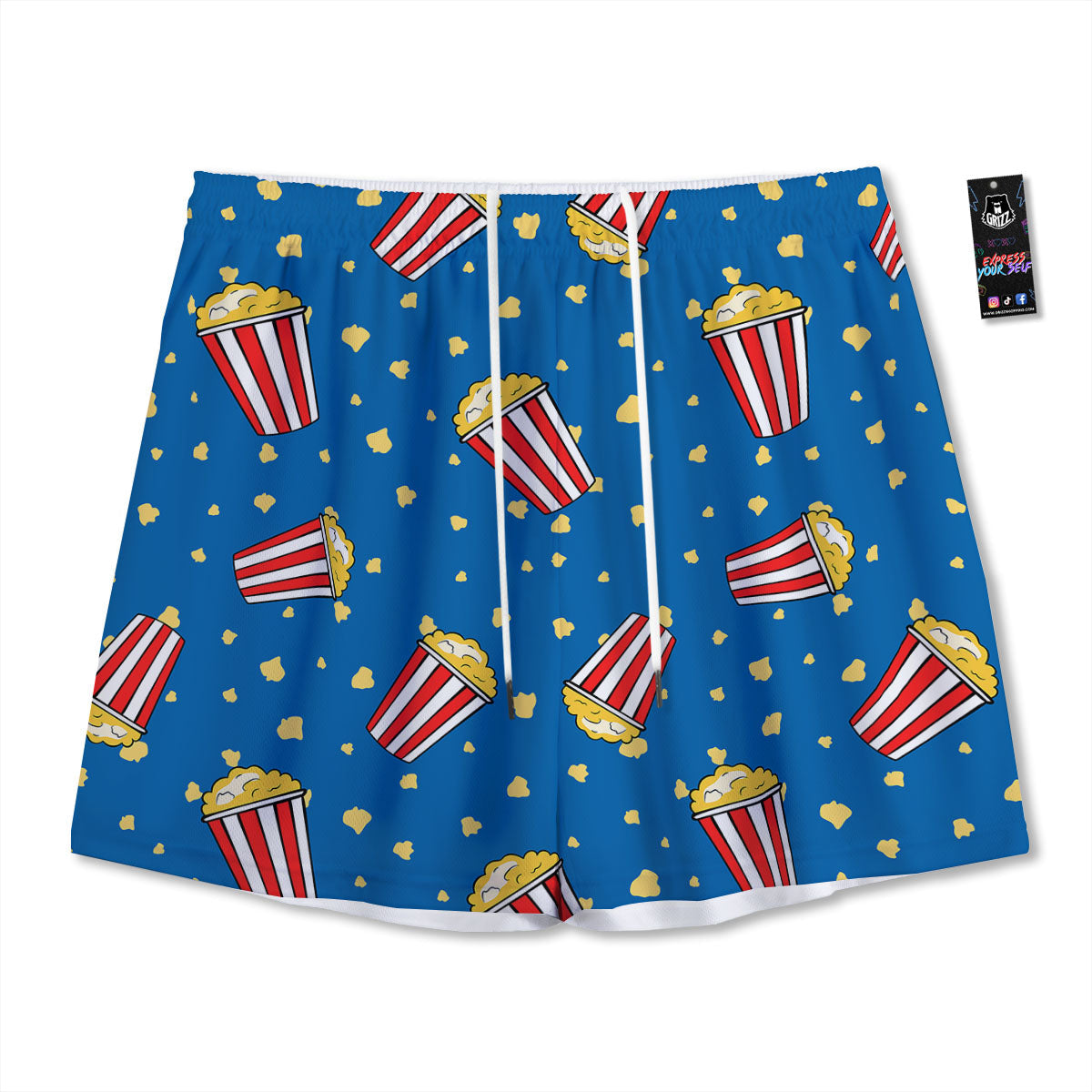 Pattern Popcorn Print Mesh Shorts-grizzshop