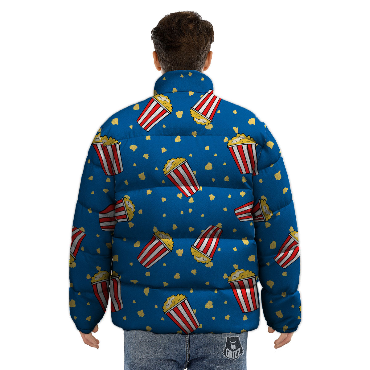 Pattern Popcorn Print Puffer Jacket-grizzshop