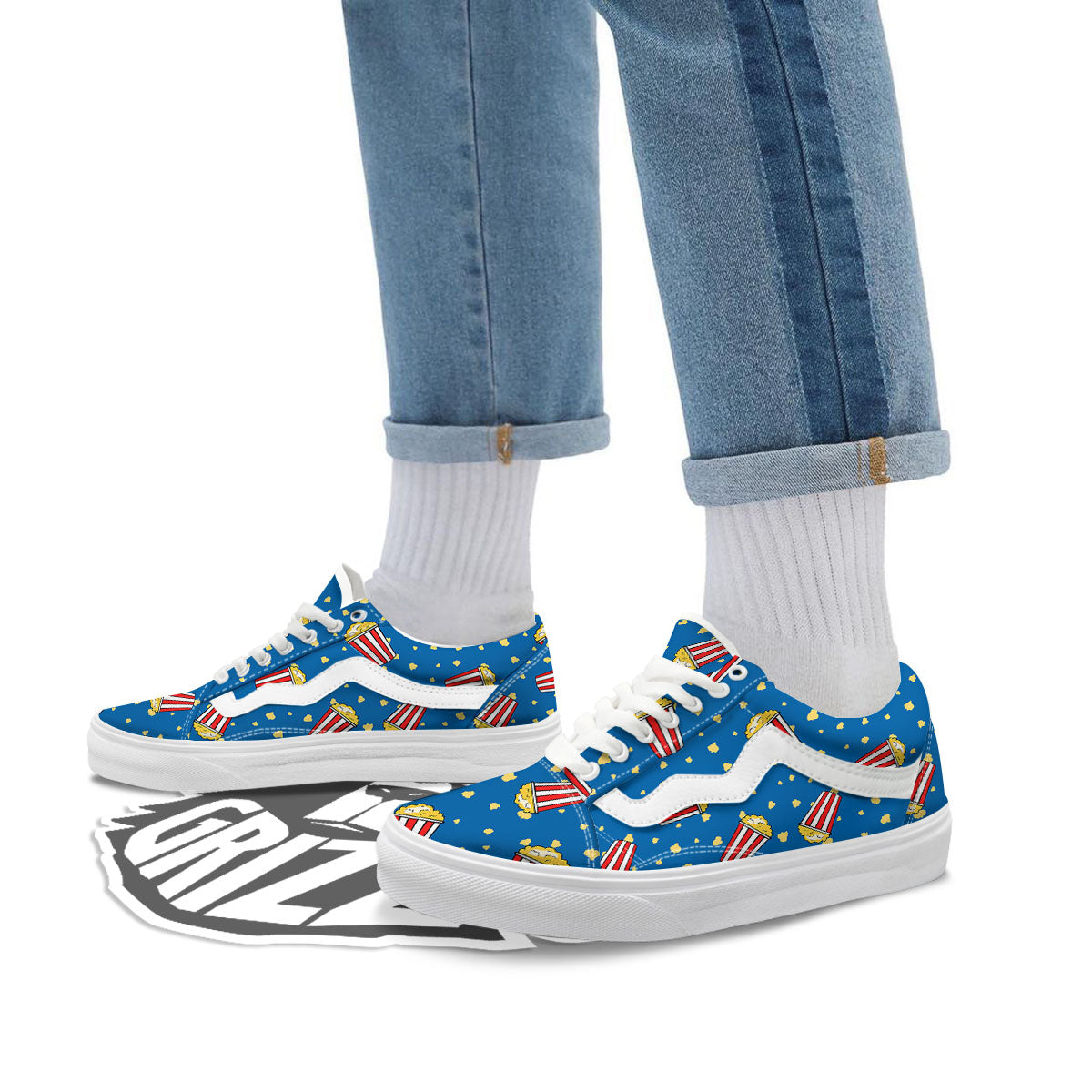 Pattern Popcorn Print Skate Shoes-grizzshop