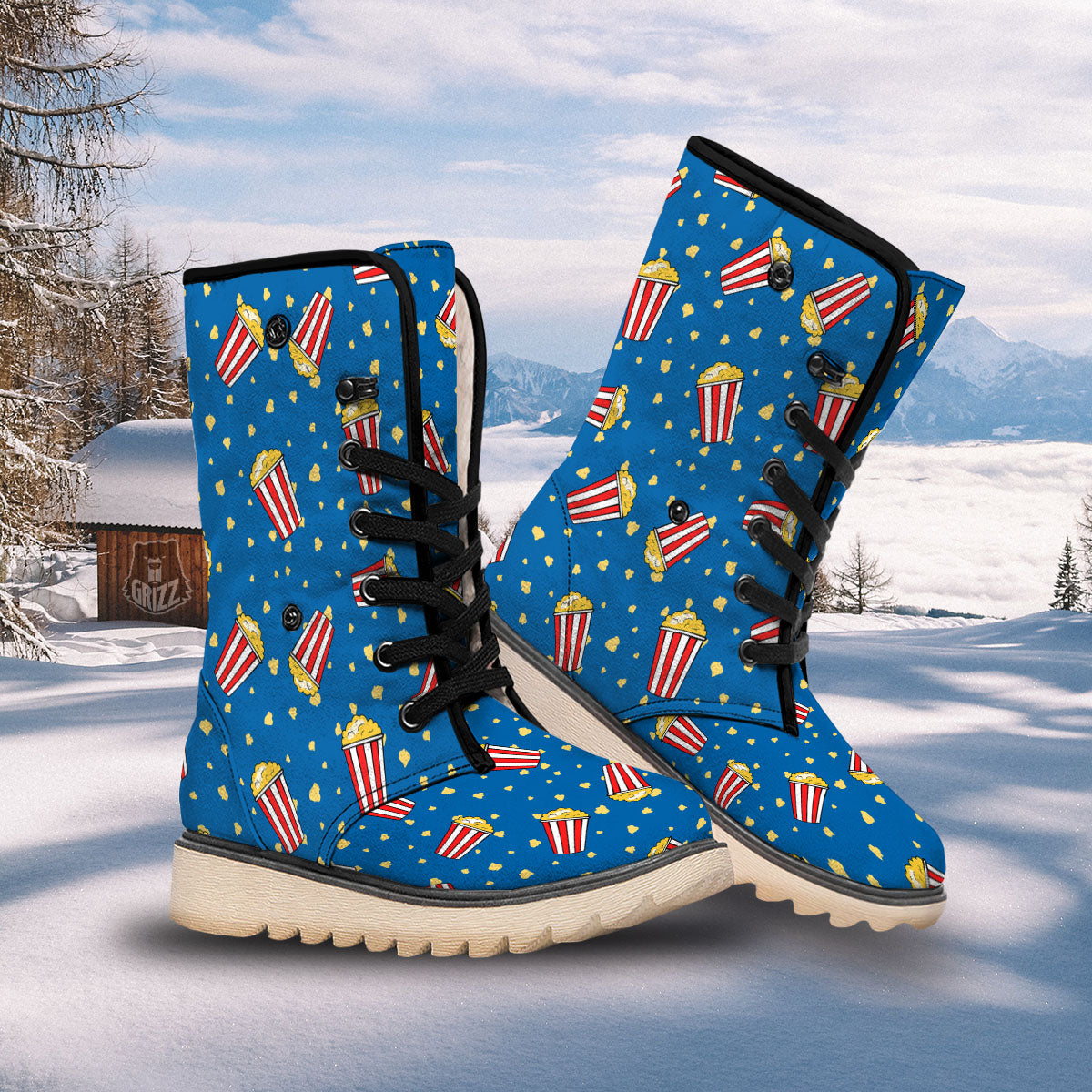 Pattern Popcorn Print Snow Boots-grizzshop