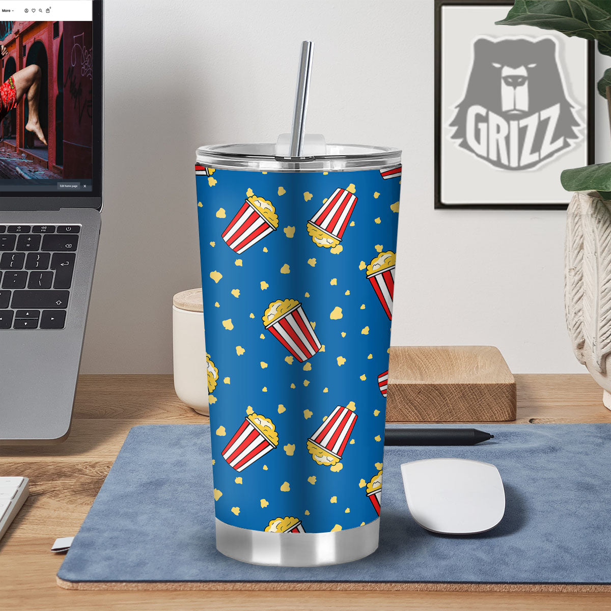 Pattern Popcorn Print Tumbler-grizzshop