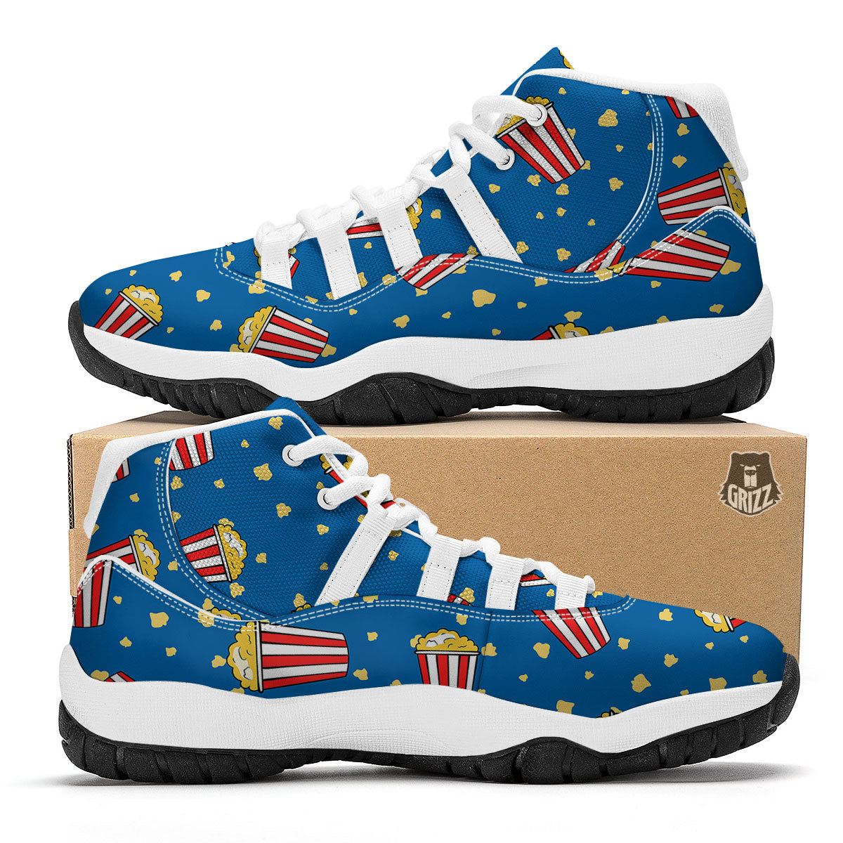 Pattern Popcorn Print White Bball Shoes-grizzshop