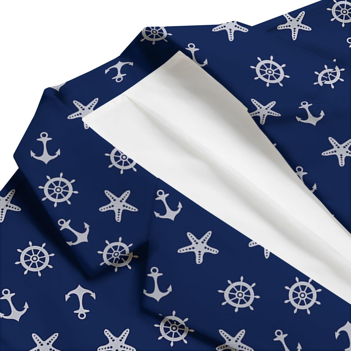 Pattern Print Anchor Nautical Men's Blazer-grizzshop
