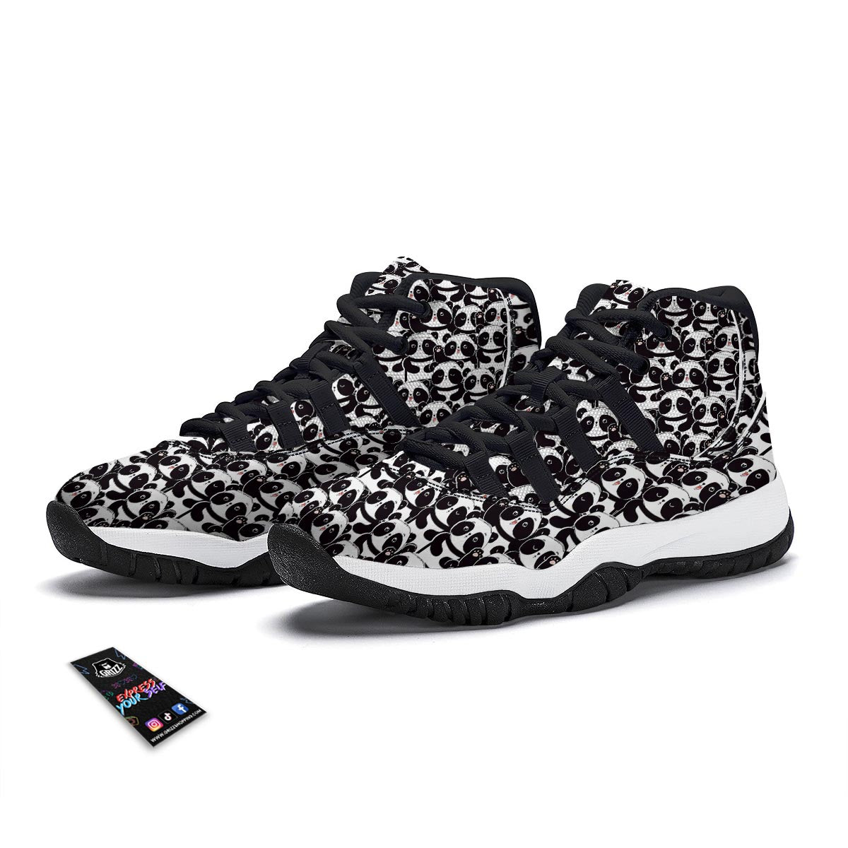 Pattern Print Baby Panda Black Bball Shoes-grizzshop