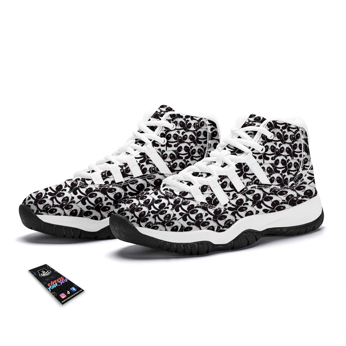 Pattern Print Baby Panda White Bball Shoes-grizzshop